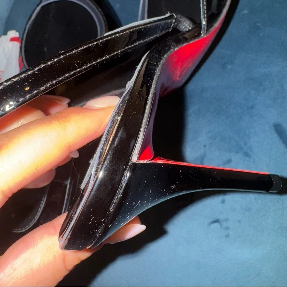 New Size 37.5 Christian Louboutin Posticha 80 leather and PVC slingback pumps